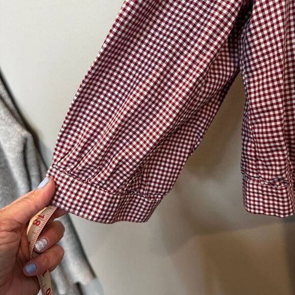 Madewell Maroon and White Checkered Wrap Blouse Large - Picture 4 of 7